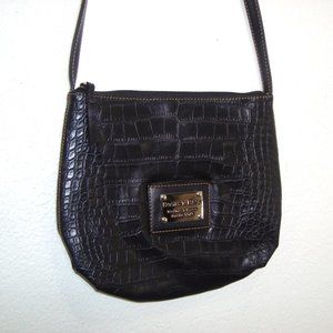 BOOTS 'N BAGS Black Leather Reptile Embossed Crossbody Bag